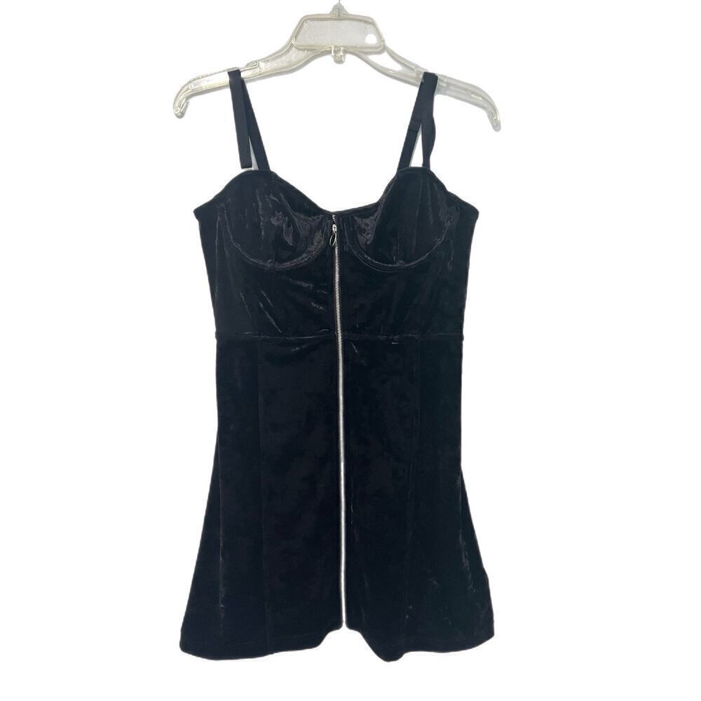 Urban Outfitters Velvet Zip-Up Bella Bustier Mini Dress Large Black Corset Goth